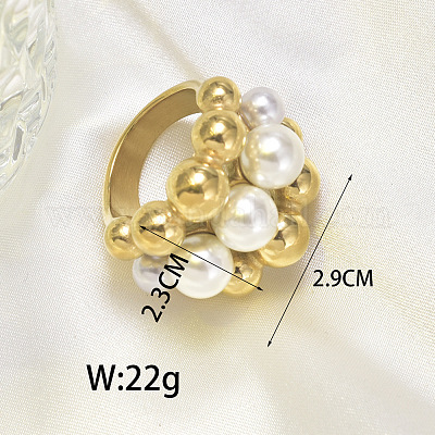 Кольца из хирургической нержавеющей стали 316L с круглыми бусинами из ракушечного жемчуга для женщин FS-WG2730F-03-1