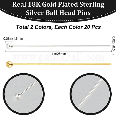 40 шт. 2 цвета 925 булавки с шарообразной головкой из стерлингового серебра STER-BBC0006-39-1