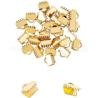 PandaHall Elite About 100 Pcs Iron Ribbon Bracelet Bookmark Pinch Crimp Clamp End Findings Cord Ends Fasteners Clasp Leather Crimp Ends 5 Sizes Length 8-25mm for Jewelry Making Silver 