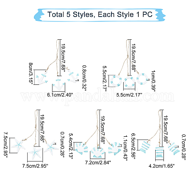 5 шт. 5 стиля средиземноморского стиля подвесные украшения из натурального дерева HJEW-PH0001-36-1