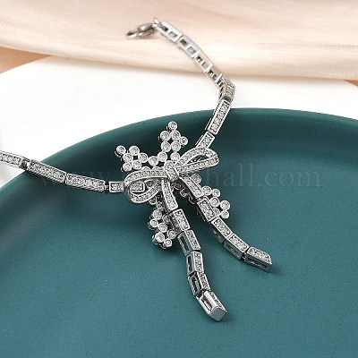 Браслеты-цепочки с бантом из латуни с микропаве из кубических цирконий для женщин BJEW-A279-01P-1