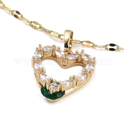 Сердце из латуни микро проложить кубического циркония кулон ожерелья NJEW-E105-10KCG-1