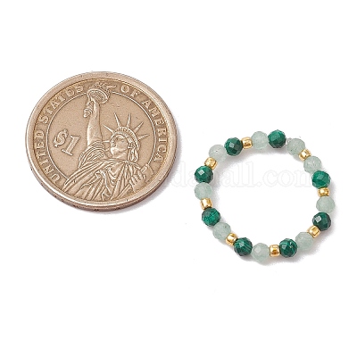 Натуральный зеленый авантюрин растягивающиеся кольца RJEW-JR00867-03-1