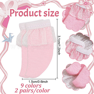 18 пара коротких носков из двухцветной ткани с кружевом для кукол AJEW-GO0001-92-1