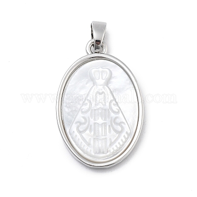 Латунные резные подвески из натуральной белой ракушки в религиозном стиле овальной формы KK-D367-04P-D-1