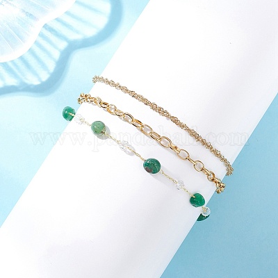 Браслеты на ногу из однослойной цепи из окрашенных натуральных агатов и нержавеющей стали 304 для женщин AJEW-AN00743-01-1