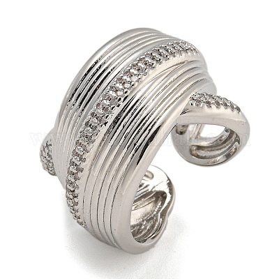 Открытые манжеты из латуни с микро-паве и кубическим цирконием для женщин RJEW-I107-03P-1