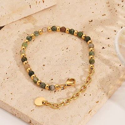 Женские браслеты из натуральных индийских агатов в богемном стиле с круглыми бусинами JU9810-6-1