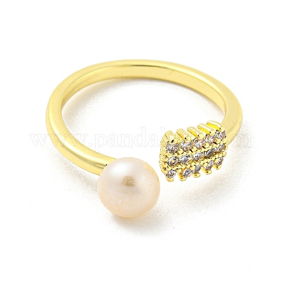 Прямоугольные открытые манжеты из латуни с микропаве с кубическим цирконием RJEW-H220-38G-1