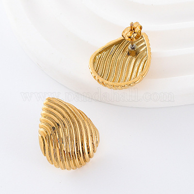 3 пара текстурированных серег-гвоздиков из нержавеющей стали в форме капли GW2125-1