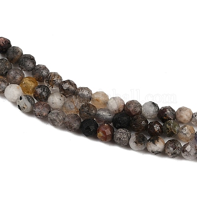 Нити бусин из натурального черного рутилированного кварца G-RM250104-C3-1