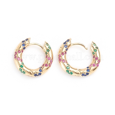 Серьги-кольца из латуни с микро-паве из фианита EJEW-G274-11G-1