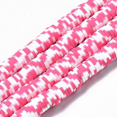 Hot Pink/Pink Polymer Clay Flat Disc Bead Bracelet