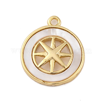 Латунный паве натуральный ракушка плоский круглый с подвесками в виде звезд KK-P289-06G-1