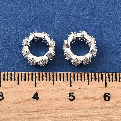 Волна плоские круглые латунные микро-паве кубические циркониевые европейские бусины KK-K300-07B-S-1