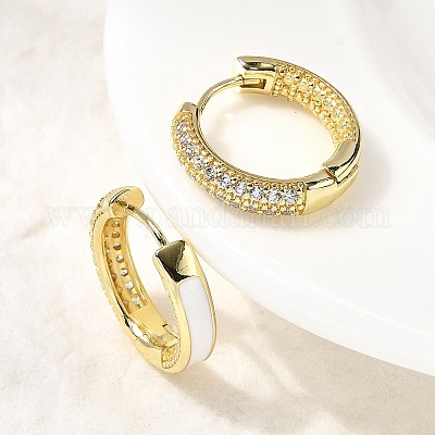 Латунные серьги-кольца из прозрачного кубического циркония EJEW-K276-11G-02-1