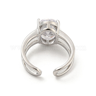 Овальные открытые манжеты из латуни с микропаве и прозрачным фианитом RJEW-G309-37P-1