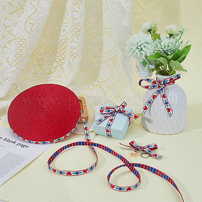 Жаккардовая лента из полиэстера с цветами и сердечками OCOR-WH0070-126-1