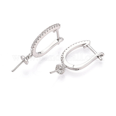Фурнитура для сережек-колец в форме арки с микропаве из прозрачного кубического циркония из латуни KK-T076-82P-1