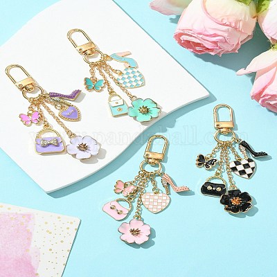Подвеска из сплава с эмалью «цветок/сумка/сердце» HJEW-FS00025-01-1