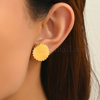 Элегантные плоские круглые серьги-гвоздики неправильной формы из нержавеющей стали 201 EV2477-1