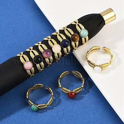 Кольца-манжеты из нержавеющей стали 316 с натуральными смешанными драгоценными камнями RJEW-Z098-01G-04-1