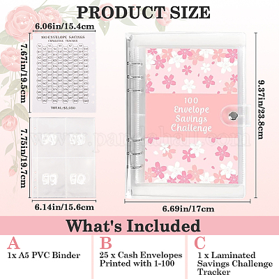 Папка-конверт из ПВХ A5 с 100 конвертами для сбережений AJEW-WH0471-112A-1