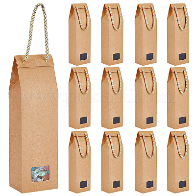Wholesale PH PandaHall 12pcs Kraft Paper Gift Bags with Clear