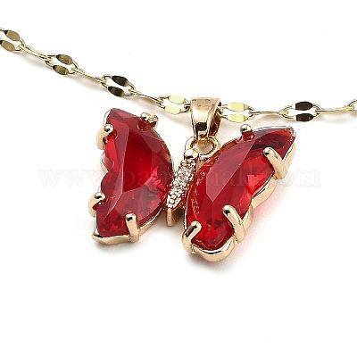 Ожерелья с подвеской из светлого золота и латуни в виде бабочки с микропаве и кубическим цирконием NJEW-E105-05KCG-03-1