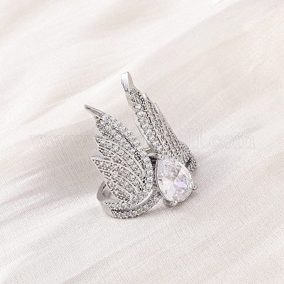 Латунные кольца-манжеты с микропаве и прозрачным цирконием для женщин RJEW-S398-03B-P-1