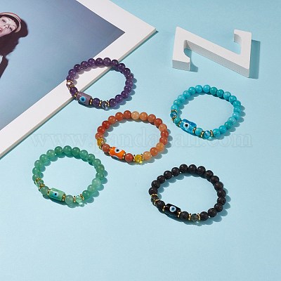 Эластичный браслет с круглыми бусинами и драгоценными камнями BJEW-JB08633-1