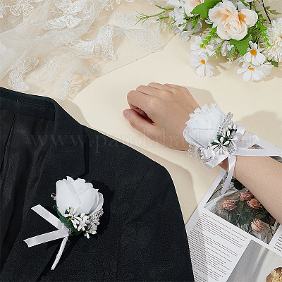 2шт. 2 стиля бутоньерка из искусственной розы из полиэстера и смолы AJEW-AR0004-97-1