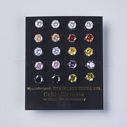 Cubic Zirconia Stud Earrings EJEW-I209-09-6mm-1