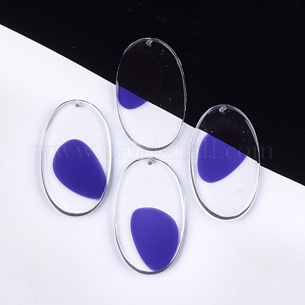 透明樹脂の大きなペンダント  オーバル  青紫色  50x28x3.5mm  穴：1.4mm X-CRES-S362-009E-1