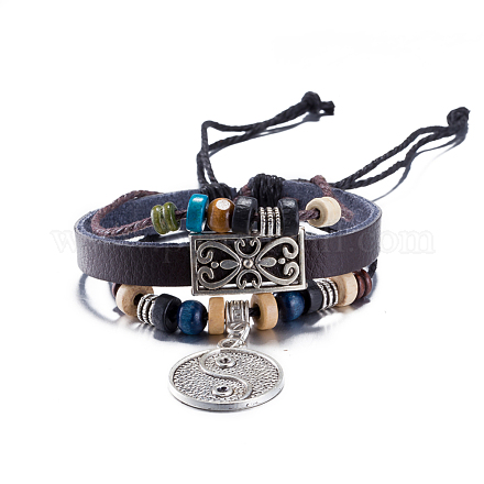 Réglable en alliage de zinc unisexes occasionnels yin-yang et du cuir multi-brins bracelets BJEW-BB15643-1