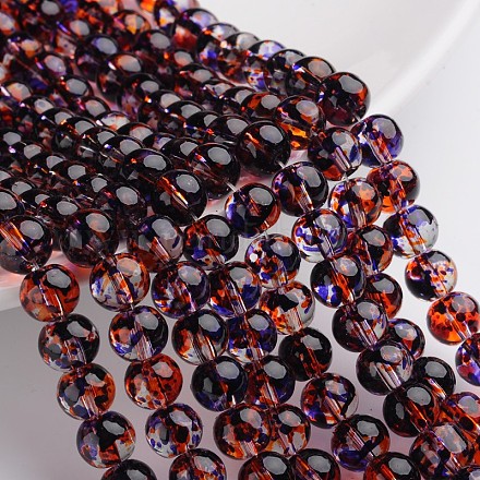 Two Tone Spray Painted Transparent Glass Bead Strands X-DGLA-R027-8mm-04-1