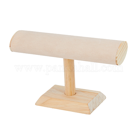 Подставки для бархатных браслетов с Т-образной перемычкой и деревянным основанием BDIS-WH0010-03B-1