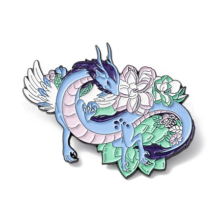 Pin de esmalte de dragón de flores ENAM-B046-12-1