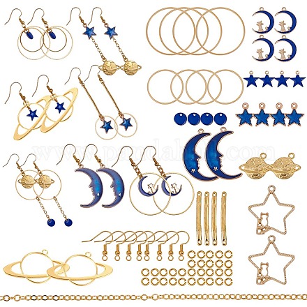 SUNNYCLUE 1 Box DIY 10 Pairs Enamel Charm Jewelry Making Kit Gold Plated Enamel Cat Moon Star Earth Planet Long Drop Dangle Hook Earring Making Starter Kit Arts Craft Supplies，Instruction DIY-SC0005-79-1