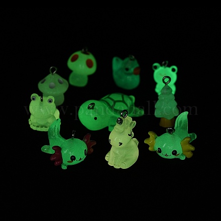 DIYジュエリー作りの発見キット  ガラスラウンドシードビーズを含む  夜光樹脂動物ペンダント  混合形状  ミックスカラー DIY-XCP0002-89-1