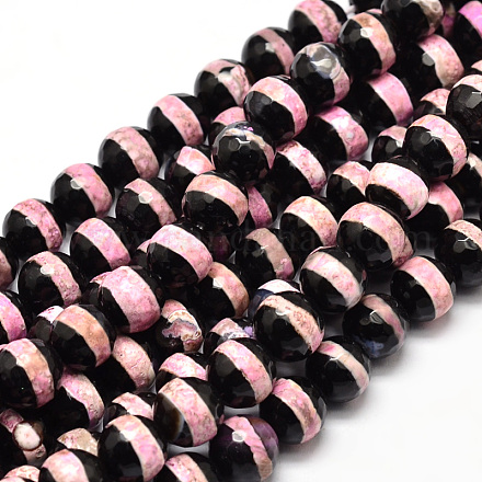 Brins de perles dzi à motif rayé en agate naturelle à facettes rondes de style tibétain X-TDZI-O005-10A-8mm-1