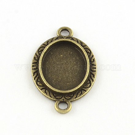Oval Tibetan Style Alloy Connector Cabochon Settings TIBE-S297-21AB-FF-1