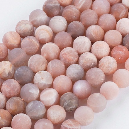 Frosted Round Natural Sunstone Bead Strands G-L357-8mm-06-1