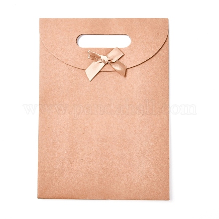 Sacs cadeaux en papier kraft avec motif nœud en ruban CARB-WH0009-05C-1