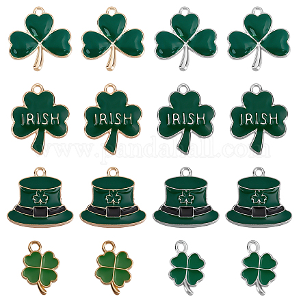 SUNNYCLUE 1 Box 40Pcs 8 Style Four Leaf Clover Charm St. Patrick's Day Enamel Lucky 4 Leaf Clover Charms Hat Irish Shamrock Green Charms for jewellry Making Charms Good Luck Earrings Craft Supplies ENAM-SC0002-87-1