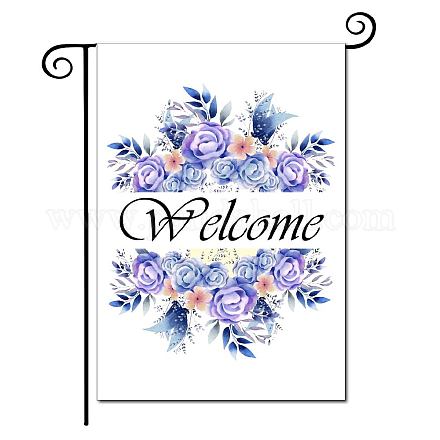 CREATCABIN Welcome Floral Welcome Garden Flags Flower Purple Blue Summer Spring Decorative Yard Flag Small Vertical Double Sided Seasonal for Garden Farmhouse House Yard Lawn Outdoor 12.5 x 18 Inch AJEW-WH0284-08-1