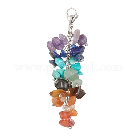 Chakra Natural & Synthetic Mixed Gemstone Chip Beaded Pendant Decorations HJEW-JM01235-02-1