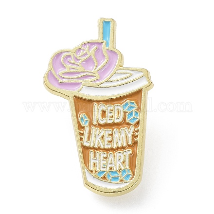 Emaille-Anstecknadel mit Wort „Iced Like My Heart“-Cartoon zum Thema „Getränke“. JEWB-L014-01C-1