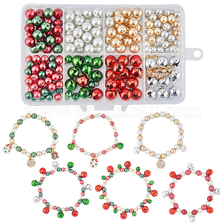 SUNNYCLUE 1 Box 240Pcs DIY 6 Sets Christmas Charms Beading Bracelets Making Kit Small Jingle Bells Red Green Beads Holiday Cheerful Sound Craft Bell Winter Snowflake Charms for Jewelry Making Kits DIY-SC0022-63-1