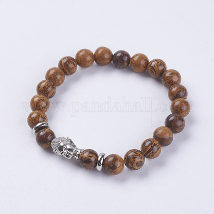 Natural Elephant Skin Jasper/Miriam Stone/Calligraphy Stone Beads Stretch Bracelets BJEW-E325-D10-1